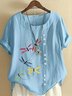 Damen Libelle Halbarm Bluse Sommer Rundhals Täglich Lässig Oberteile
