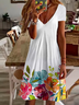 Damen Geblümt Kurzarm Sommer Print Kleid V-Ausschnitt Täglich Lässig Midi Passen & Flare Kleid A-Linien-Kleid