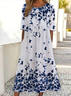Damen Geblümt Kurzarm Sommer Print Kleid Rundhals Täglich Lässig Maxikleid Etuikleid H-Linie Kleid