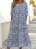 Damen Geblümt Kurzarm Sommer Print Kleid Rundhals Täglich Lässig Maxikleid Etuikleid H-Linie Kleid