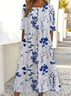 Damen Geblümt Kurzarm Sommer Print Kleid Rundhals Täglich Lässig Maxikleid Etuikleid H-Linie Kleid