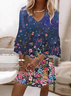 Damen Geblümt Halbarm Sommer Print Kleid V-Ausschnitt Täglich Lässig Midi Klassisch H-Linie Kleid