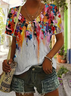 Damen Farbblock Kurzarm T-Shirts T-Shirt V-Ausschnitt Print Lässig Sommer T-Shirt mit Grafik Oberteile