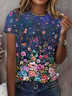 Damen Geblümt Kurzarm T-Shirts T-Shirt Rundhals Print Lässig Sommer T-Shirt mit Grafik Oberteile