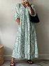 Damen Geblümt Halbarm Sommer Print Kleid V-Ausschnitt Täglich Lässig Maxikleid A-Linien-Kleid