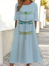 Damen Libelle Kurzarm Sommer Print Kleid Rundhals Täglich Lässig Maxikleid Etuikleid H-Linie Kleid
