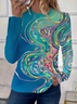 Damen Abstrakt Langarm T-Shirts T-Shirt Rundhals Print Lässig Frühling/Herbst T-Shirt mit Grafik Oberteile