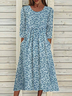 Damen Geblümt Halbarm Sommer Print Kleid Rundhals Täglich Lässig Maxikleid A-Linien-Kleid