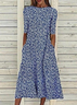 Damen Geblümt Halbarm Sommer Print Kleid Rundhals Täglich Lässig Maxikleid A-Linien-Kleid