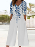 Damen Geblümt V-Ausschnitt Halbarm Lässig Sommer Jumpsuit
