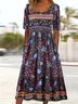 Damen Geblümt Kurzarm Sommer Kleid Rundhals Täglich Lässig Maxikleid A-Linien-Kleid