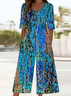 Damen Abstrakt V-Ausschnitt Halbarm Lässig Sommer Jumpsuit