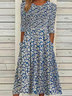 Damen Geblümt Halbarm Sommer Print Kleid Rundhals Täglich Lässig Maxikleid A-Linien-Kleid