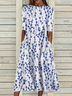 Damen Geblümt Halbarm Sommer Print Kleid Rundhals Täglich Lässig Maxikleid A-Linien-Kleid