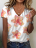 Damen Geblümt Kurzarm T-Shirts T-Shirt V-Ausschnitt Print Lässig Sommer T-Shirt mit Grafik Oberteile