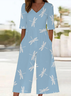 Damen Libelle V-Ausschnitt Halbarm Lässig Sommer Jumpsuit