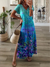 Damen Geblümt Kurzarm Sommer Print Kleid V-Ausschnitt Täglich Lässig Maxikleid X-Linie Kleid