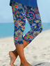 Damen Geblümt Caprihosen Elastische Taille Hose Lässig Sommer Hose