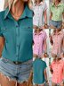 Damen Unifarben Kurzarm T-Shirts T-Shirt Schalkragen Lässig Sommer Oberteile