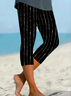 Damen Gestreift Caprihosen Elastische Taille Hose Lässig Sommer Hose