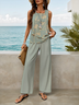 Damen Geblümt Print Zweiteiliges Set Täglich Ärmellos Lässig Sommer Bluse mit Hose Matching Set