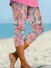 Damen Paisley Caprihosen Elastische Taille Hose Lässig Sommer Hose