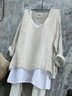 Damen Unifarben Langarm T-Shirts T-Shirt V-Ausschnitt Retro Frühling/Herbst Oberteile
