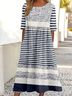 Damen Halbarm Sommer Gestreift Kleid Rundhals Täglich Ausgehen Retro Maxikleid Blusenkleid A-Linien-Kleid
