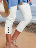Damen Unifarben Caprihosen Elastische Taille Hose Lässig Sommer Hose