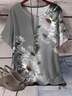 Damen Geblümt Kurzarm T-Shirts T-Shirt Rundhals Print Lässig Sommer T-Shirt mit Grafik Oberteile