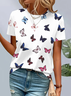 Damen Schmetterling Kurzarm T-Shirts T-Shirt Rundhals Print Lässig Sommer T-Shirt mit Grafik Oberteile