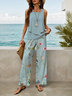 Damen Geblümt Print Zweiteiliges Set Täglich Ärmellos Lässig Sommer Bluse mit Hose Matching Set