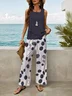 Damen Polka Dots Print Zweiteiliges Set Täglich Ärmellos Lässig Sommer Bluse mit Hose Matching Set