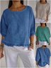 Damen Unifarben Dreiviertelärmel T-Shirts T-Shirt Rundhals Lässig Frühling/Herbst Oberteile