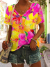 Damen Geblümt Kurzarm T-Shirts T-Shirt V-Ausschnitt Print Lässig Sommer T-Shirt mit Grafik Oberteile