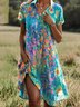 Damen Geblümt Kurzarm Sommer Kleid Hemdkragen Täglich Lässig Midi A-Linien-Kleid