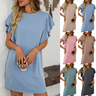 Damen Gestreift Kurzarm Sommer Print Kleid Rundhals Täglich Lässig Mini T-Shirt-Kleid H-Linie Kleid