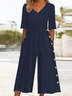 Damen Unifarben V-Ausschnitt Halbarm Lässig Sommer Jumpsuit