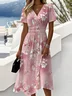 Damen Geblümt Kurzarm Sommer Kleid V-Ausschnitt Täglich Lässig Maxikleid Strandkleid A-Linien-Kleid