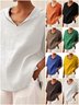 Damen Unifarben Halbarm Bluse Sommer V-Ausschnitt Täglich Lässig Oberteile