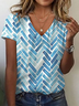 Damen Geometrisch Kurzarm T-Shirts T-Shirt V-Ausschnitt Print Lässig Sommer T-Shirt mit Grafik Oberteile