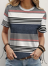 Damen Gestreift Kurzarm T-Shirts T-Shirt Rundhals Print Lässig Sommer T-Shirt mit Grafik Oberteile