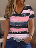 Damen Gestreift Kurzarm T-Shirts T-Shirt V-Ausschnitt Print Lässig Sommer T-Shirt mit Grafik Oberteile