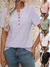 Damen Unifarben Kurzarm T-Shirts T-Shirt V-Ausschnitt Lässig Sommer Oberteile