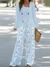 Damen Geblümt Print Zweiteiliges Set Täglich Langarm Lässig Frühling/Herbst Bluse mit Hose Matching Set