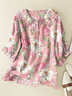 Damen Geblümt Kurzarm Bluse Sommer Print Schalkragen Täglich Lässig Oberteile