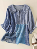 Damen Gestreift Kurzarm Bluse Sommer Print Schalkragen Täglich Lässig Oberteile