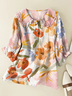 Damen Geblümt Kurzarm Bluse Sommer Print Schalkragen Täglich Lässig Oberteile