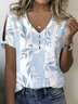 Damen Geblümt Kurzarm T-Shirts T-Shirt V-Ausschnitt Print Lässig Sommer T-Shirt mit Grafik Oberteile
