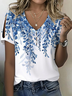 Damen Geblümt Kurzarm T-Shirts T-Shirt V-Ausschnitt Print Lässig Sommer T-Shirt mit Grafik Oberteile